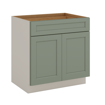 24", 27", 30", 33 & 36"42" Wide Base Cabinet - Two Doors Sage Green Shaker 1-1/4" Overlay