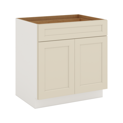 Base Cabinet - Two Doors 24", 27", 30", 33 & 36" Wide Manhattan Cream Shaker 1-1/4" Overlay