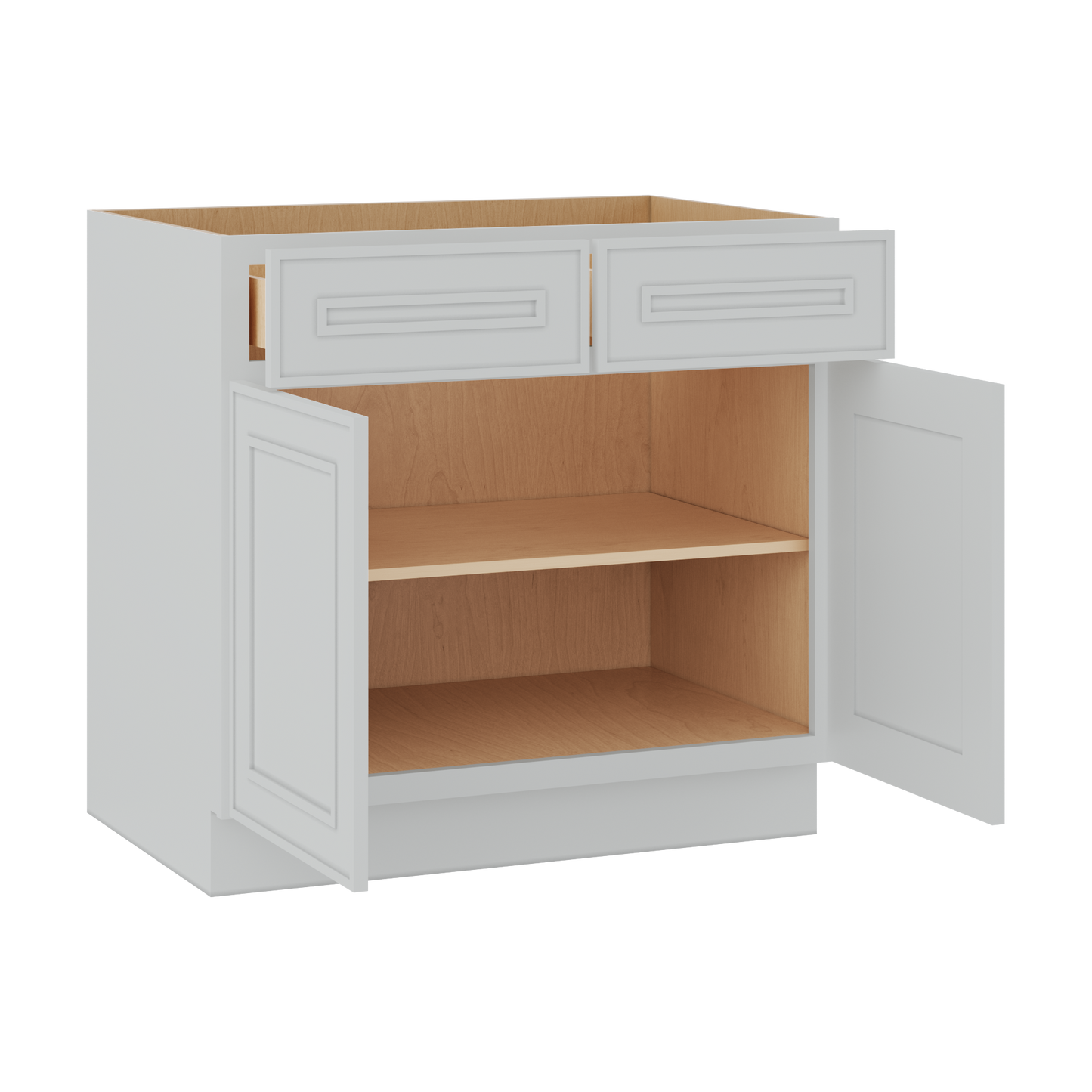 Base 24", 27", 30", 33 & 36" Wide White Elegant Oak Craftsman Shaker 1-1/4" Overlay Base Cabinet - Two Doors - One Drawer