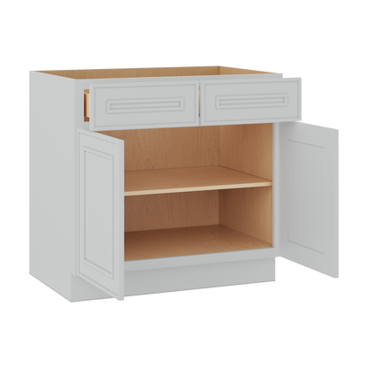 Base 24", 27", 30", 33 & 36" Wide White Elegant Oak Craftsman Shaker 1-1/4" Overlay Base Cabinet - Two Doors - One Drawer