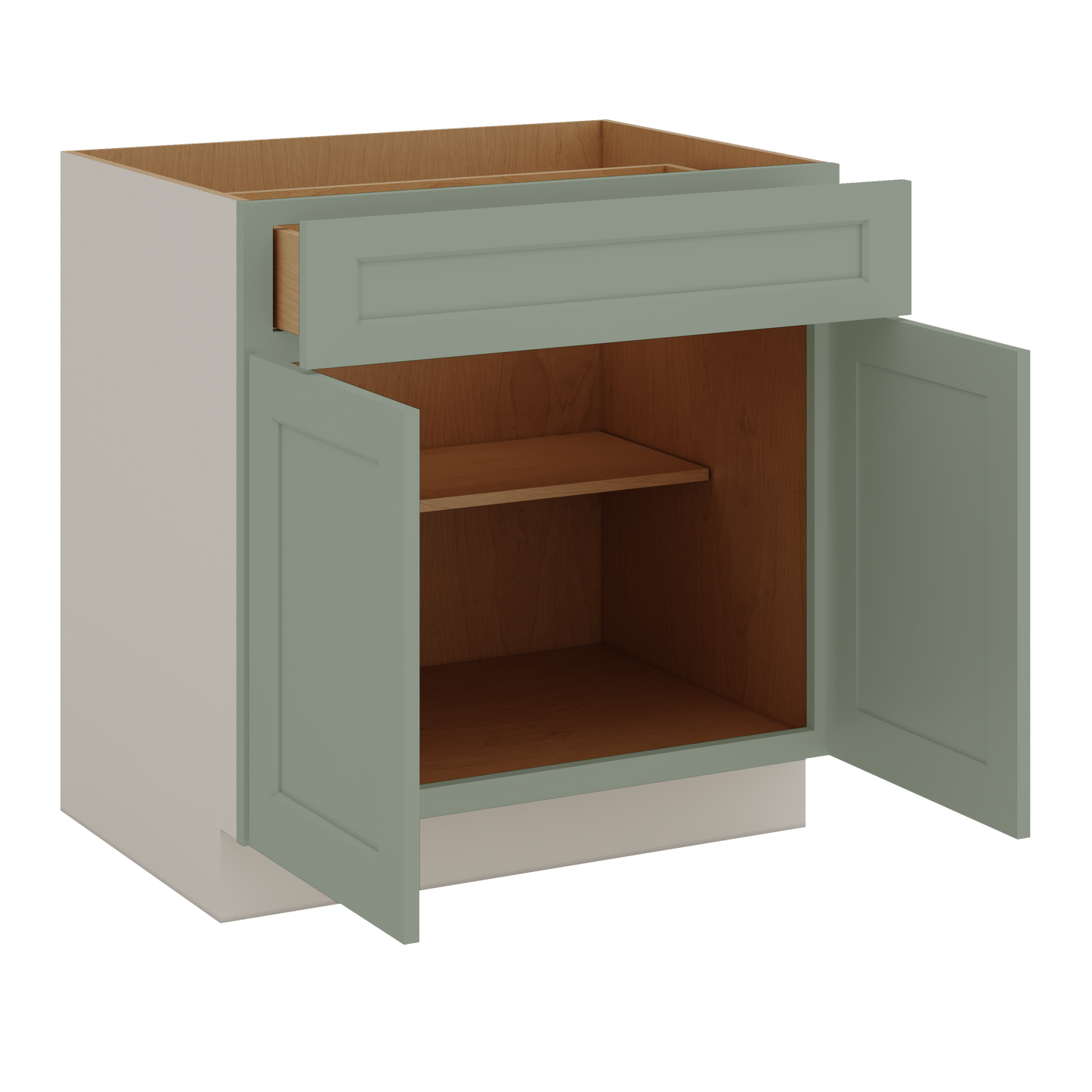 24", 27", 30", 33 & 36"42" Wide Base Cabinet - Two Doors Sage Green Shaker 1-1/4" Overlay