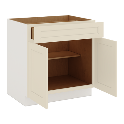 Base Cabinet - Two Doors 24", 27", 30", 33 & 36" Wide Manhattan Cream Shaker 1-1/4" Overlay