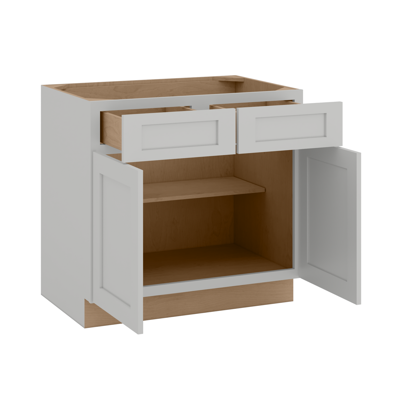 33", 36", 39" & 42" Base Cabinet with Two Doors and Two Drawers | RTA Unassembled | Polar White Shaker Full Overlay