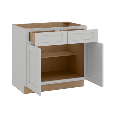 33", 36", 39" & 42" Base Cabinet with Two Doors and Two Drawers | RTA Unassembled | Polar White Shaker Full Overlay
