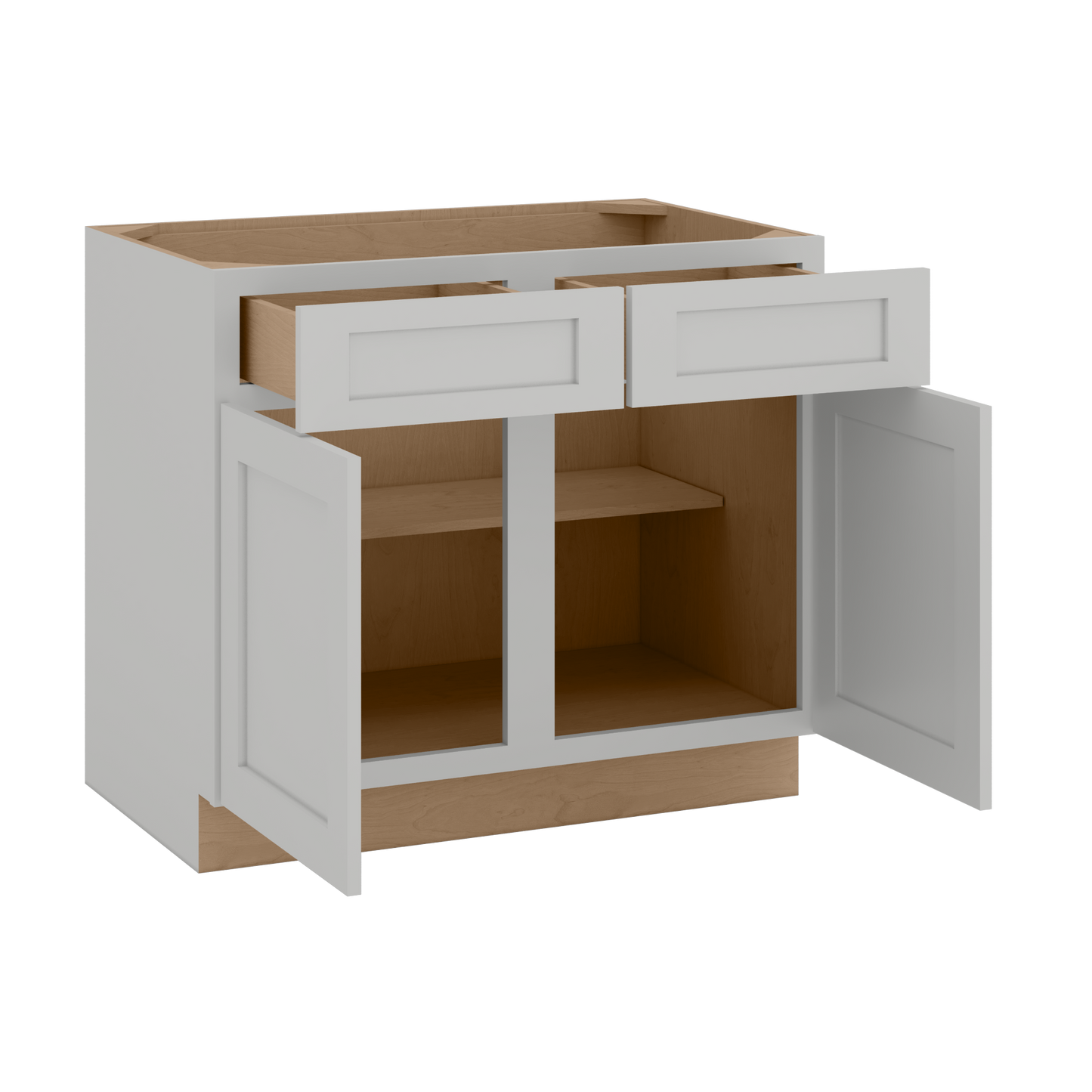 33", 36", 39" & 42" Base Cabinet with Two Doors and Two Drawers | RTA Unassembled | Polar White Shaker Full Overlay