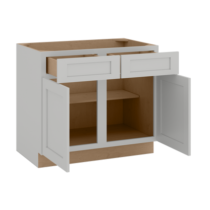 33", 36", 39" & 42" Base Cabinet with Two Doors and Two Drawers | RTA Unassembled | Polar White Shaker Full Overlay
