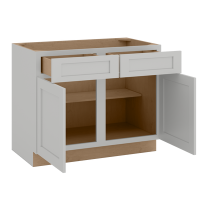33", 36", 39" & 42" Base Cabinet with Two Doors and Two Drawers | RTA Unassembled | Polar White Shaker Full Overlay