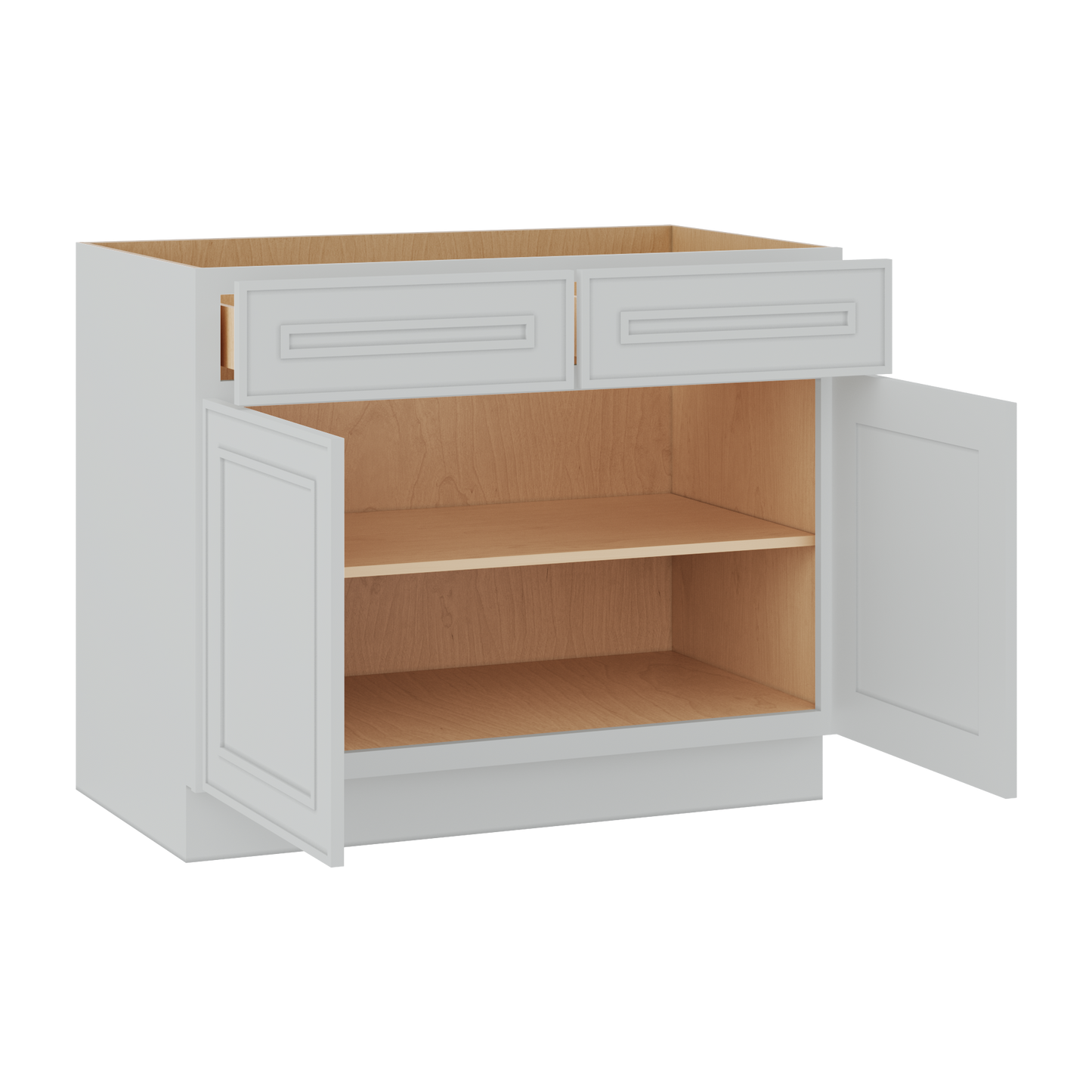 Base 24", 27", 30", 33 & 36" Wide White Elegant Oak Craftsman Shaker 1-1/4" Overlay Base Cabinet - Two Doors - One Drawer