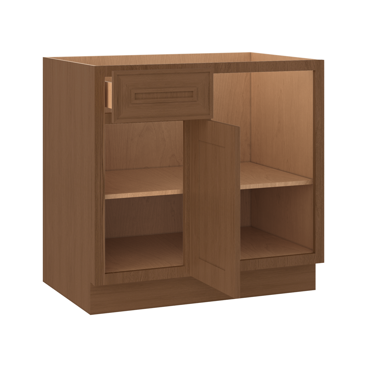 Blind 36" Must use as 42" Inch Corner Base (Left or Right) Mocha Elegant Oak 1-1/4" Overlay Shaker Blind