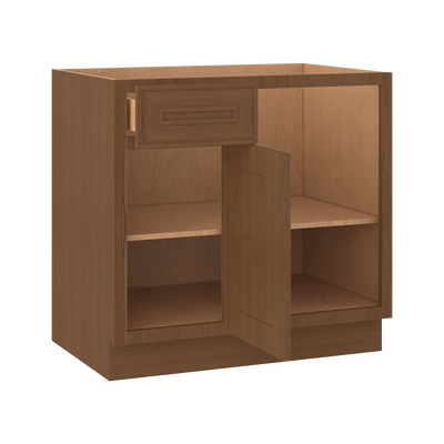 Blind 36" Must use as 42" Inch Corner Base (Left or Right) Mocha Elegant Oak 1-1/4" Overlay Shaker Blind