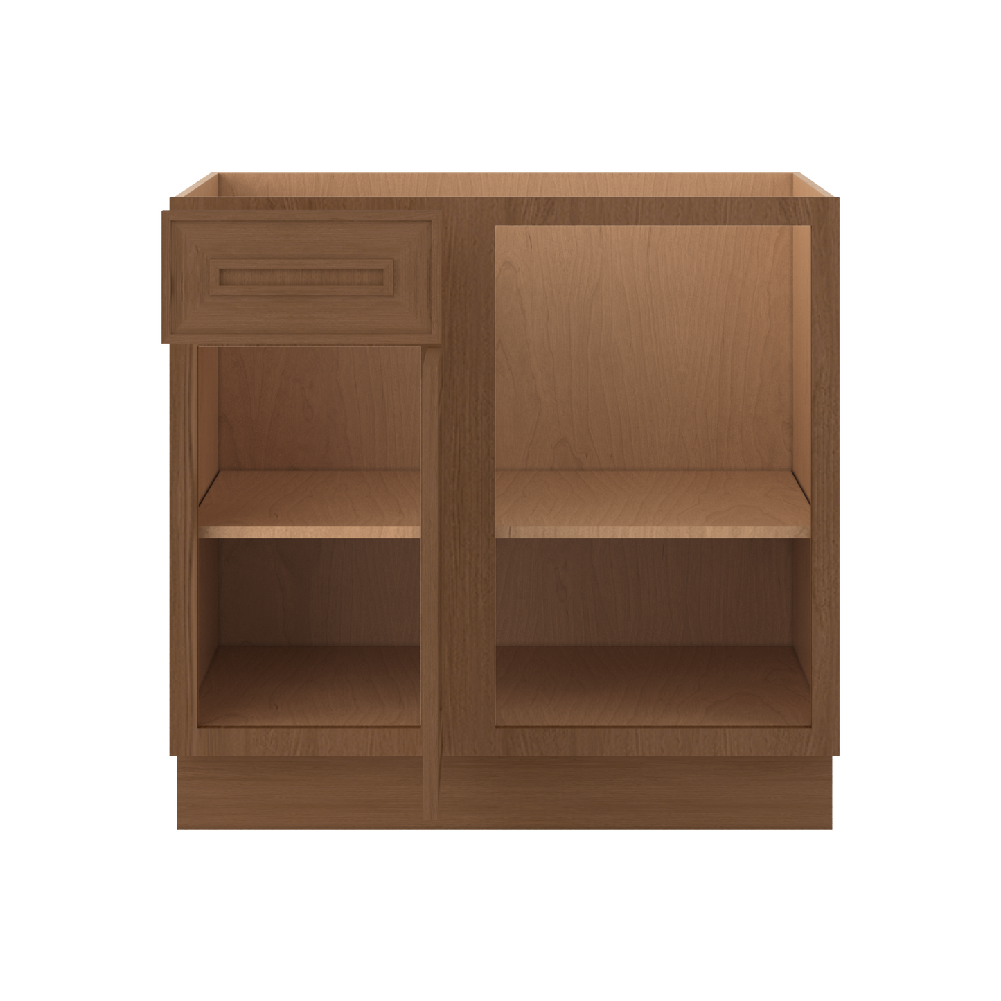 Blind 36" Must use as 42" Inch Corner Base (Left or Right) Mocha Elegant Oak 1-1/4" Overlay Shaker Blind