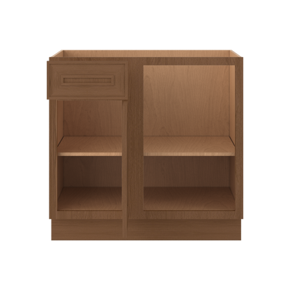 Blind 36" Must use as 42" Inch Corner Base (Left or Right) Mocha Elegant Oak 1-1/4" Overlay Shaker Blind