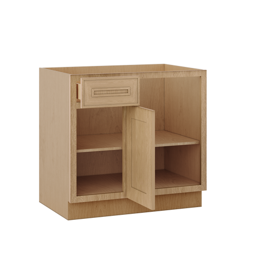 Blind 36" Must Be 42" Inch Corner Base (Left or Right) Elegant Oak 1-1/4" Overlay Shaker Blind