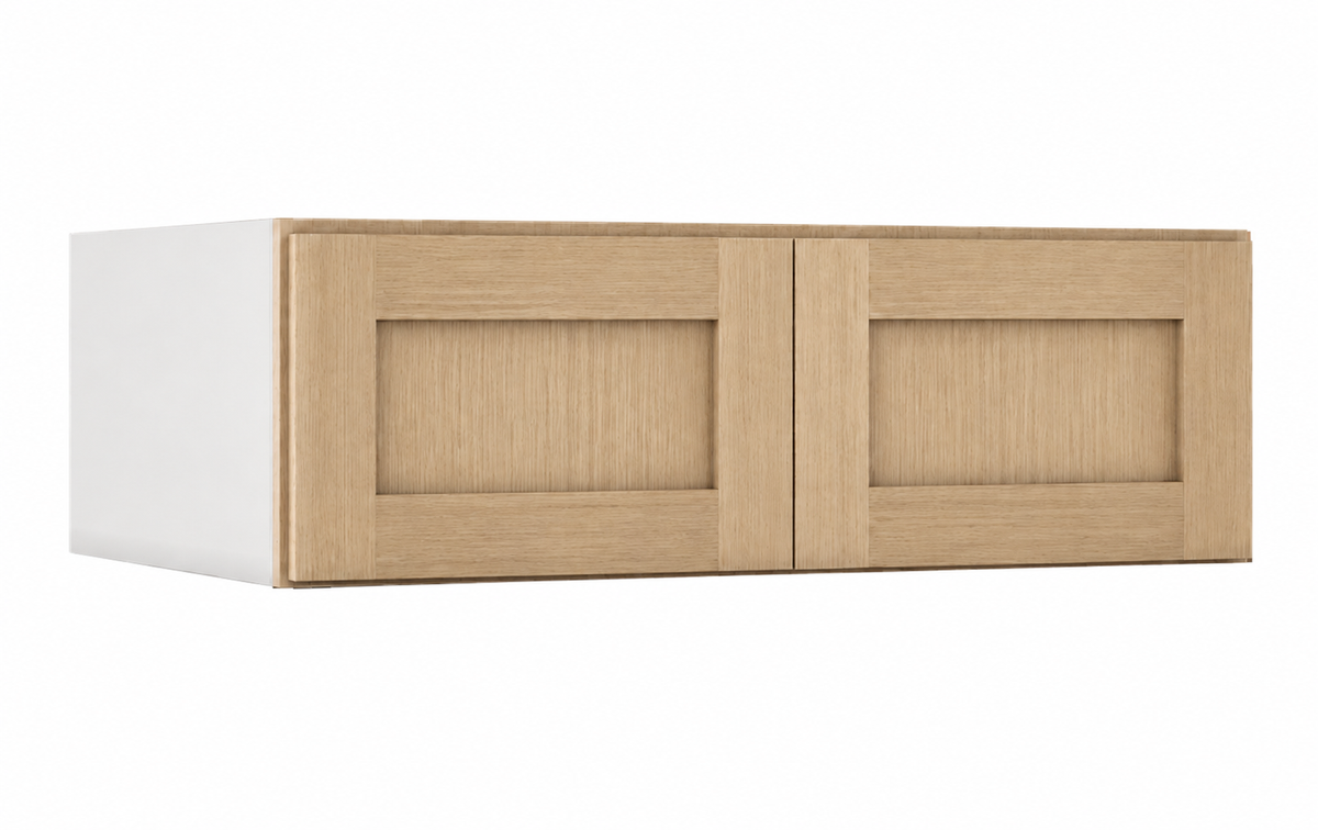 Rift Oak 30-inch-wide double-door stacker wall cabinet, 12 inches tall.