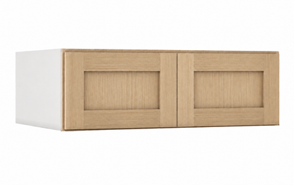 Rift Oak 30-inch-wide double-door stacker wall cabinet, 12 inches tall.
