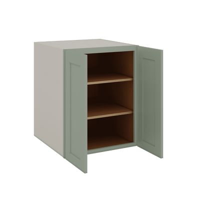 Full Height Door Green Shaker 1-1/4" Overlay Wall Cabinet - Double Door 24", 27", 30", 33" & 36" Wide