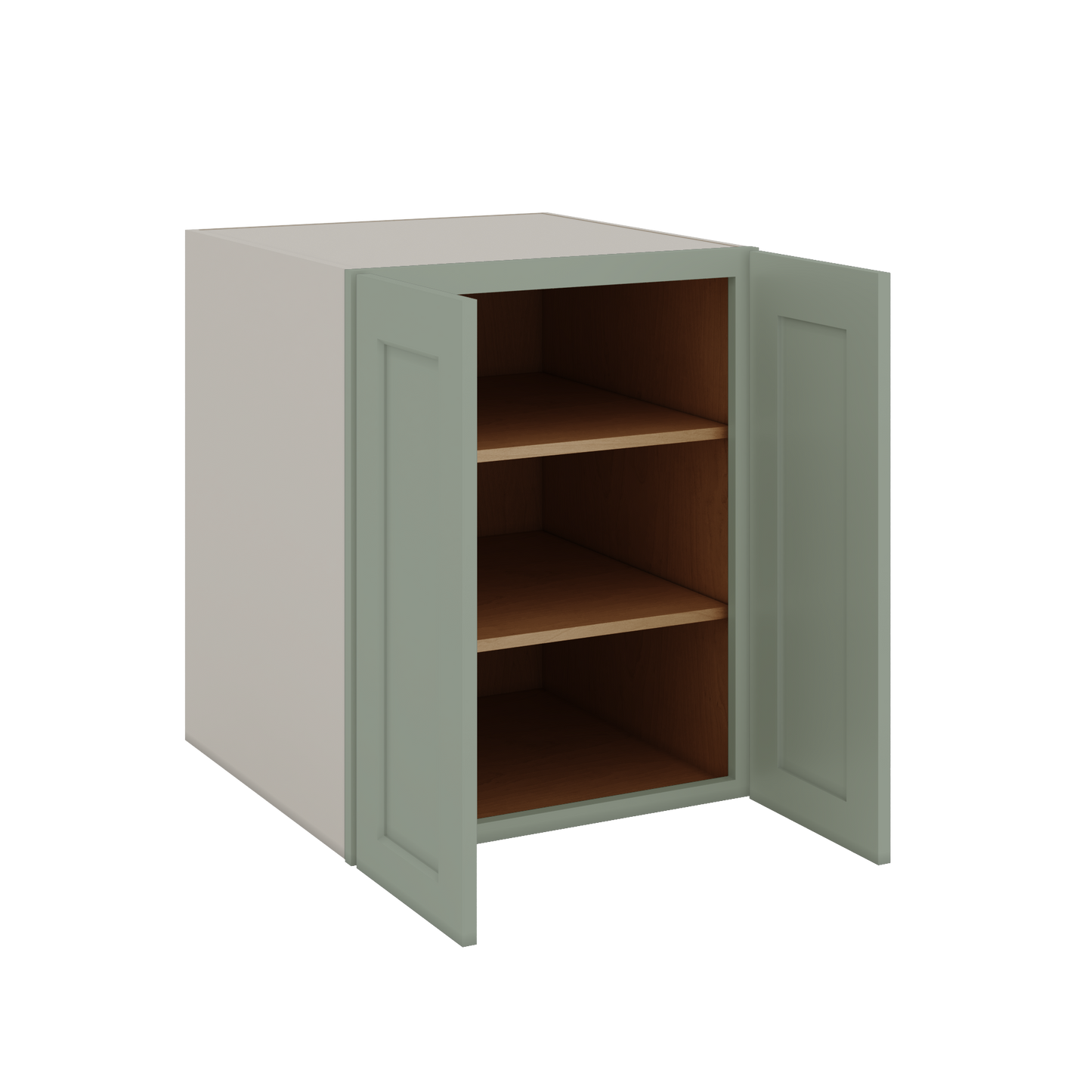 24", 27", 30", 33" & 36" Wide Full Height Door 14SG Sage Green Shaker 1-1/4" Overlay Base Cabinet - Double Door