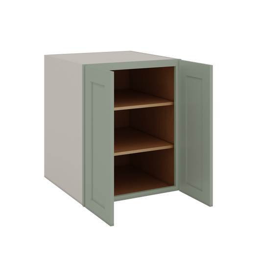 24", 27", 30", 33" & 36" Wide Full Height Door 14SG Sage Green Shaker 1-1/4" Overlay Base Cabinet - Double Door