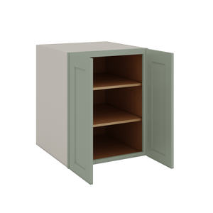 24", 27", 30", 33" & 36" Wide Full Height Door 14SG Sage Green Shaker 1-1/4" Overlay Base Cabinet - Double Door