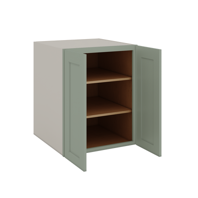 24", 27", 30", 33" & 36" Wide Full Height Door 14SG Sage Green Shaker 1-1/4" Overlay Base Cabinet - Double Door