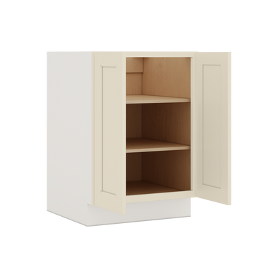 Full Height Door Manhattan Cream Shaker 1-1/4" Overlay Wall Cabinet - Double Door 24", 27", 30", 33" & 36" Wide