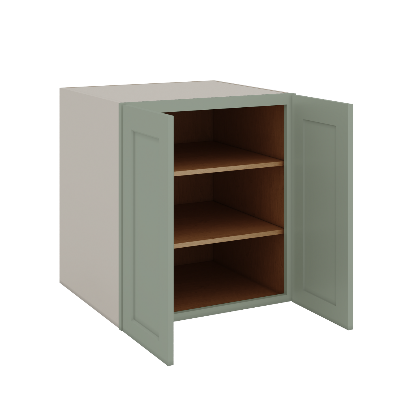 24", 27", 30", 33" & 36" Wide Full Height Door 14SG Sage Green Shaker 1-1/4" Overlay Base Cabinet - Double Door