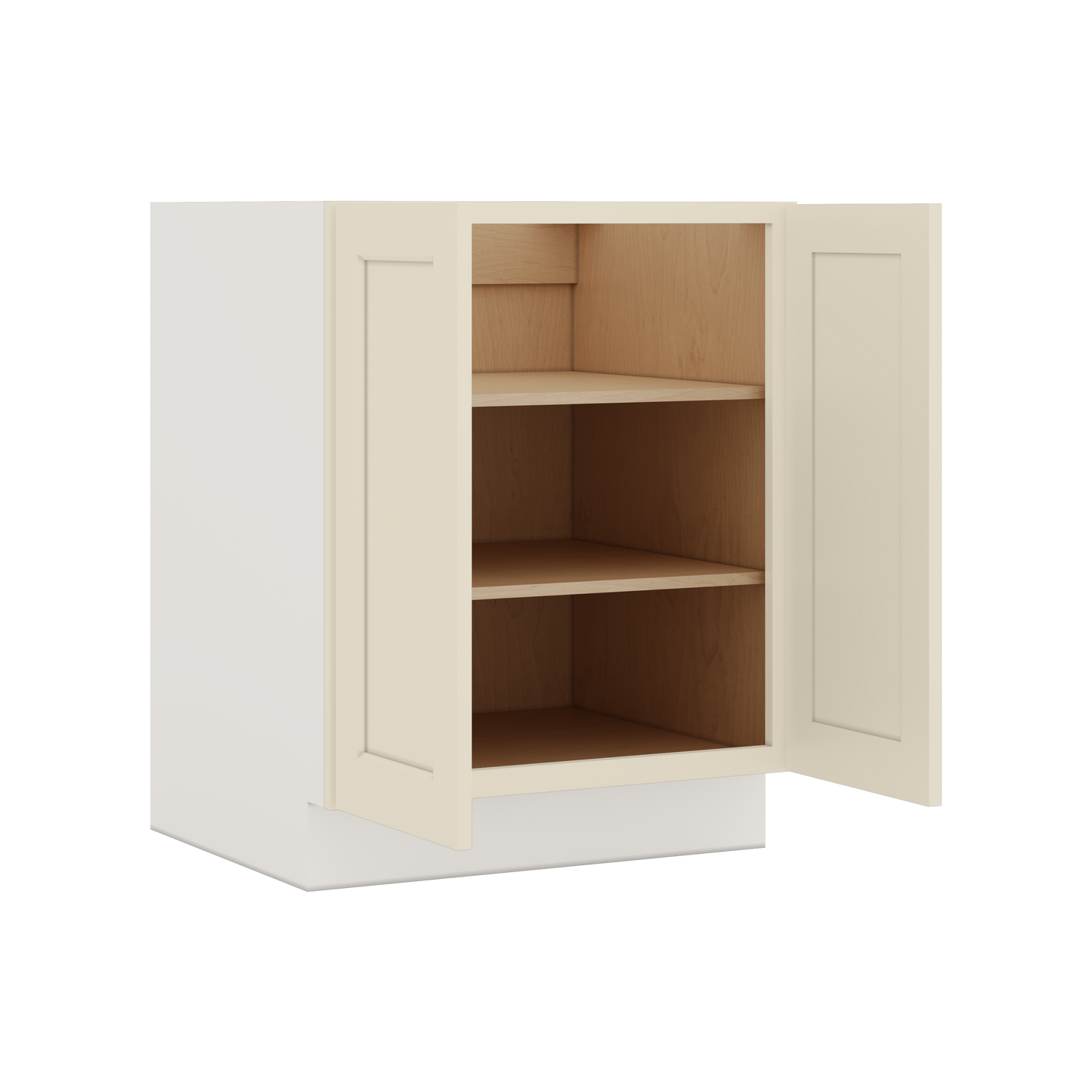Full Height Door Manhattan Cream Shaker 1-1/4" Overlay Wall Cabinet - Double Door 24", 27", 30", 33" & 36" Wide
