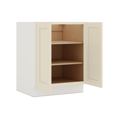 Full Height Door Manhattan Cream Shaker 1-1/4" Overlay Wall Cabinet - Double Door 24", 27", 30", 33" & 36" Wide