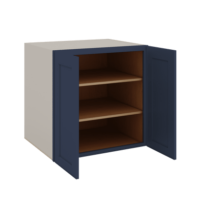 Full Height Door NB29 Naval Blue Shaker 1-1/4" Overlay Wall Cabinet - Double Door 24", 27", 30", 33" & 36" Wide