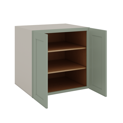 24", 27", 30", 33" & 36" Wide Full Height Door 14SG Sage Green Shaker 1-1/4" Overlay Base Cabinet - Double Door