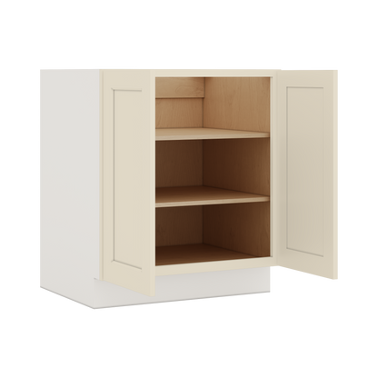 Full Height Door Manhattan Cream Shaker 1-1/4" Overlay Wall Cabinet - Double Door 24", 27", 30", 33" & 36" Wide