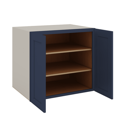 Full Height Door NB29 Naval Blue Shaker 1-1/4" Overlay Wall Cabinet - Double Door 24", 27", 30", 33" & 36" Wide