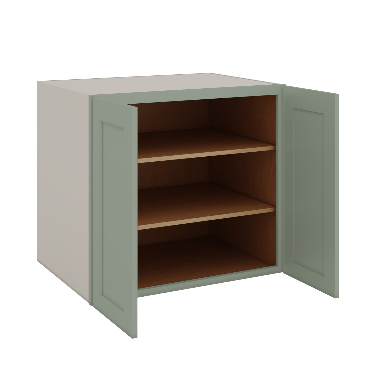 24", 27", 30", 33" & 36" Wide Full Height Door 14SG Sage Green Shaker 1-1/4" Overlay Base Cabinet - Double Door