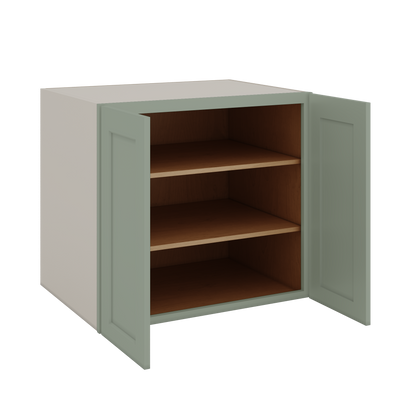 24", 27", 30", 33" & 36" Wide Full Height Door 14SG Sage Green Shaker 1-1/4" Overlay Base Cabinet - Double Door