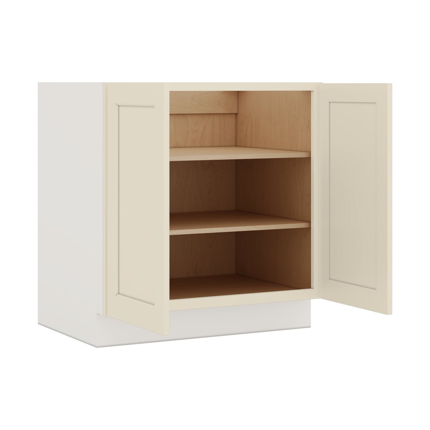 Full Height Door Manhattan Cream Shaker 1-1/4" Overlay Wall Cabinet - Double Door 24", 27", 30", 33" & 36" Wide