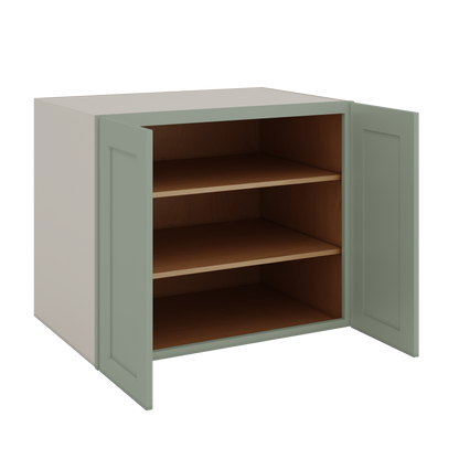24", 27", 30", 33" & 36" Wide Full Height Door 14SG Sage Green Shaker 1-1/4" Overlay Base Cabinet - Double Door