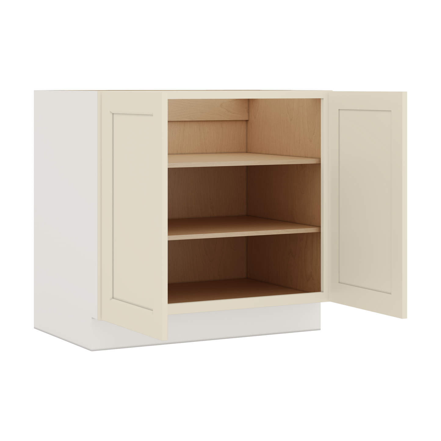 Full Height Door Manhattan Cream Shaker 1-1/4" Overlay Wall Cabinet - Double Door 24", 27", 30", 33" & 36" Wide