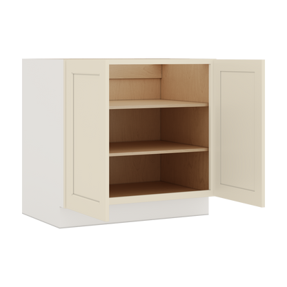 Full Height Door Manhattan Cream Shaker 1-1/4" Overlay Wall Cabinet - Double Door 24", 27", 30", 33" & 36" Wide