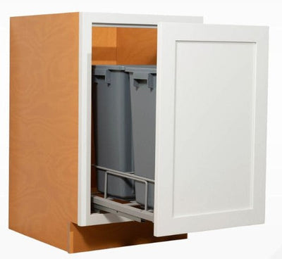 Trash Can Pull Out Base Cabinet 21" Snow White Inset Shaker