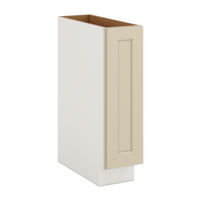 Spice Rack Pull Out Base Cabinet 9" & 12" Wide Manhattan Cream Shaker 1-1/4" Overlay