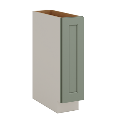 9" & 12" Wide 14SG Sage Green Shaker 1-1/4" Overlay Spice Rack Pull Out Base Cabinet