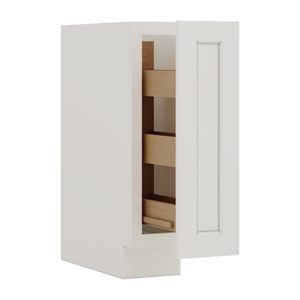 Spice Rack Pull Out Base Cabinet 9" & 12" Wide 2WS White Shaker 1-1/4" Overlay