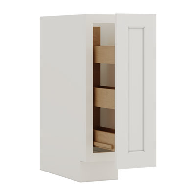 Spice Rack Pull Out Base Cabinet 9" & 12" Wide 2WS White Shaker 1-1/4" Overlay