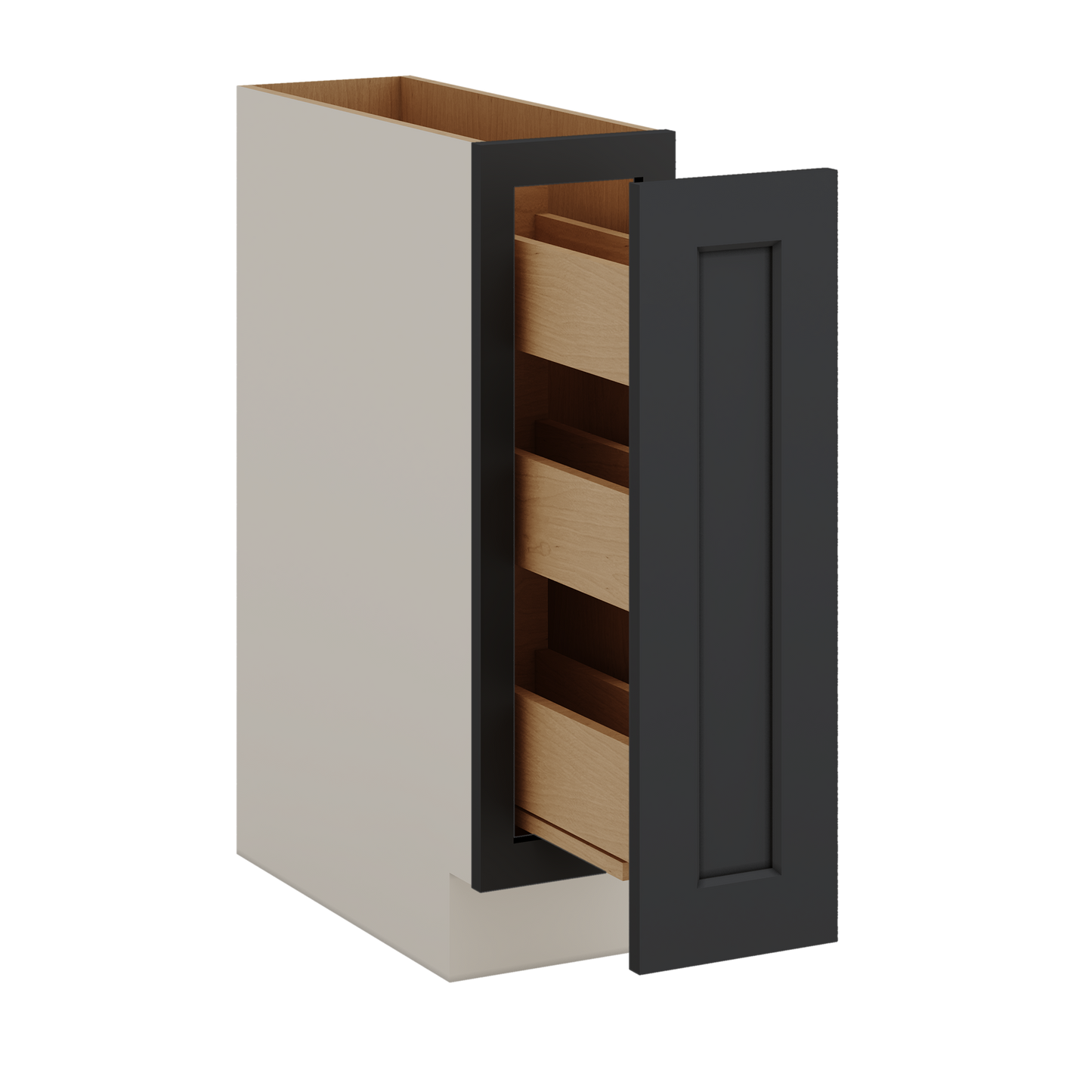 Spice Rack Pull Out Base Cabinet 6", 9" & 12" Wide 15HNS Hermosa Noir Black Shaker 1-1/4" Overlay