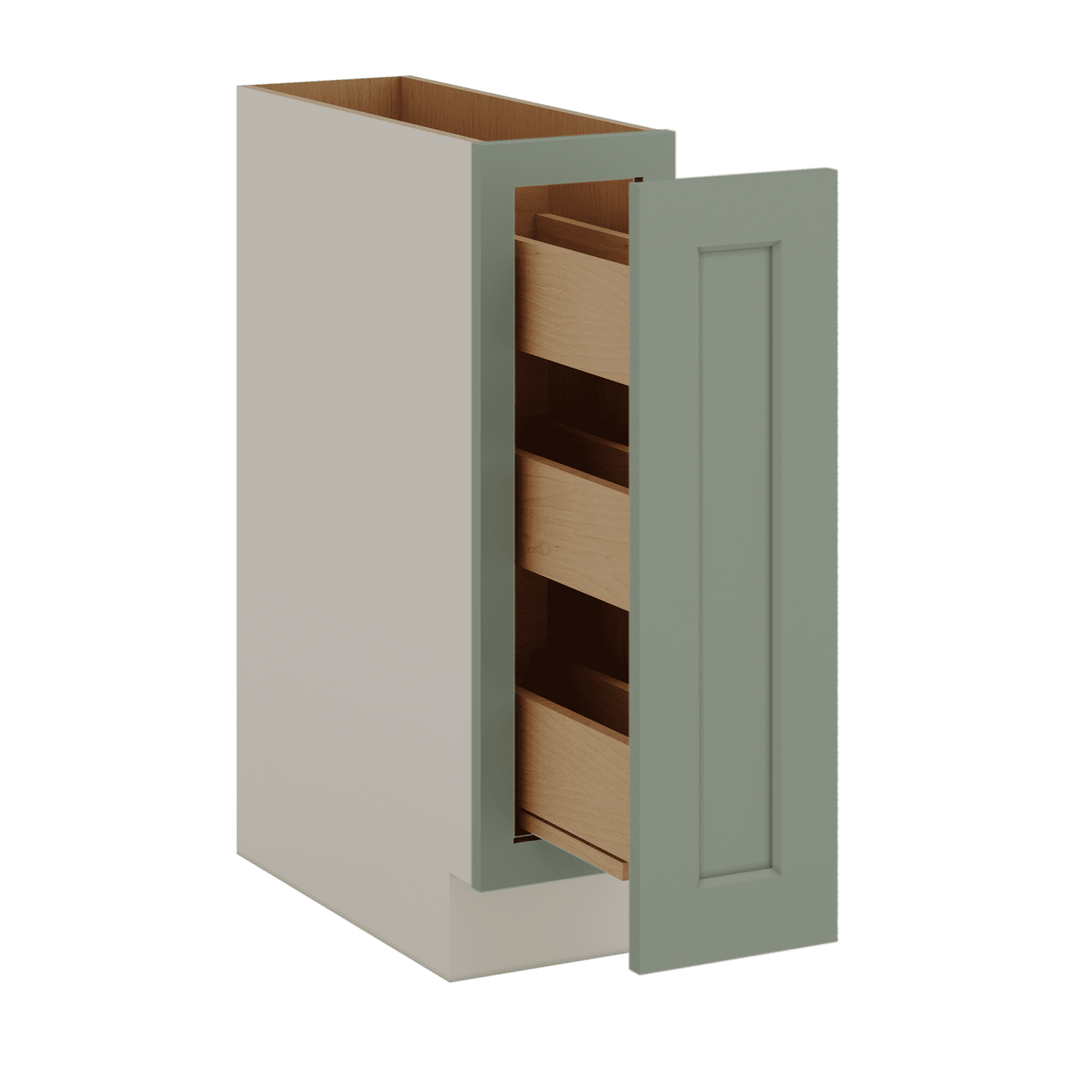 6", 9" & 12" Wide Spice Rack Pull Out Base Cabinet Sage Green Shaker 1-1/4" Overlay