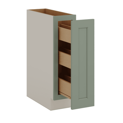 6", 9" & 12" Wide Spice Rack Pull Out Base Cabinet Sage Green Shaker 1-1/4" Overlay