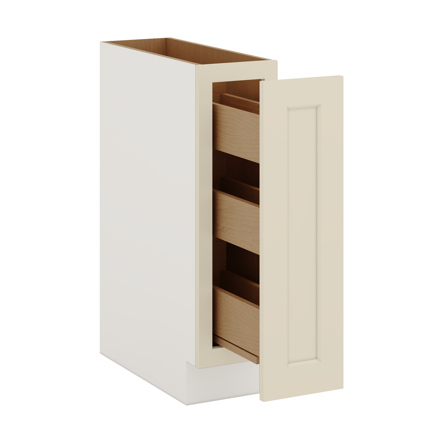 Spice Rack Pull Out Base Cabinet 6", 9" & 12" Wide Manhattan Cream Shaker 1-1/4" Overlay