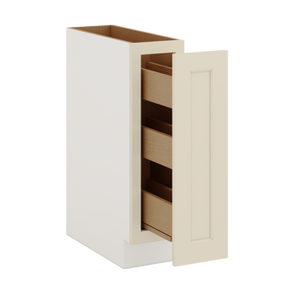 Spice Rack Pull Out Base Cabinet 6", 9" & 12" Wide Manhattan Cream Shaker 1-1/4" Overlay