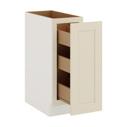 Spice Rack Pull Out Base Cabinet 6", 9" & 12" Wide Manhattan Cream Shaker 1-1/4" Overlay
