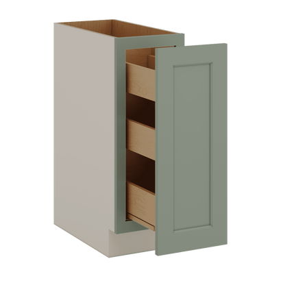 6", 9" & 12" Wide Spice Rack Pull Out Base Cabinet Sage Green Shaker 1-1/4" Overlay